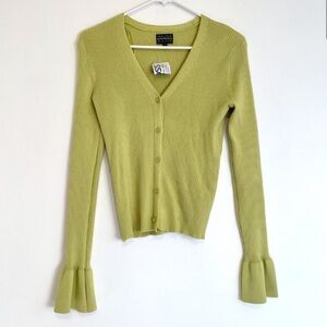 Major Label Group Chartreuse Green Ribbed Knit Cardigan Sweater, Size Large